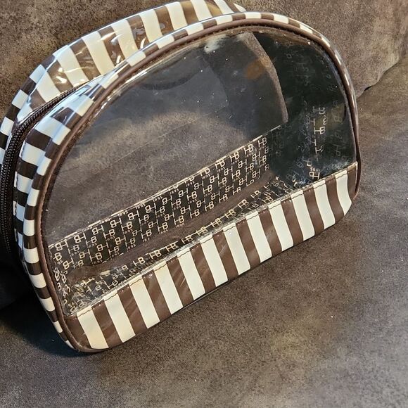 Henri Bendel Brown and White Striped Clear Cosmetic Bag - Picture 3 of 10